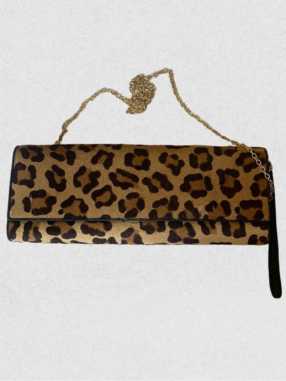 Vintage Stuart Weitzman Pony Hair Leopard Print Chain Strap Clutch - Brown